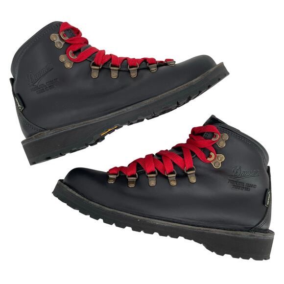 Danner Mountain Pass Black Leather Hiking Boot Red Lace Classic